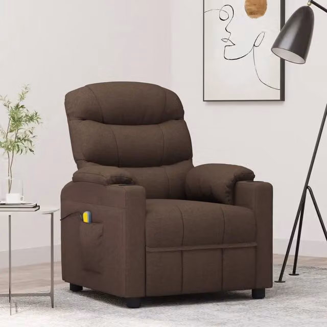 Poltrona relax reclinabile vidaXL in tessuto marrone con braccioli e struttura in legno e metallo – 1