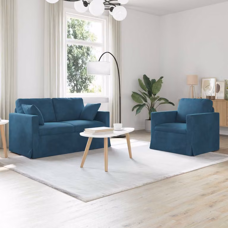Set di 2 divani vidaXL in velluto blu con struttura in metallo L: 138 cm, P: 78 cm, H: 80 cm