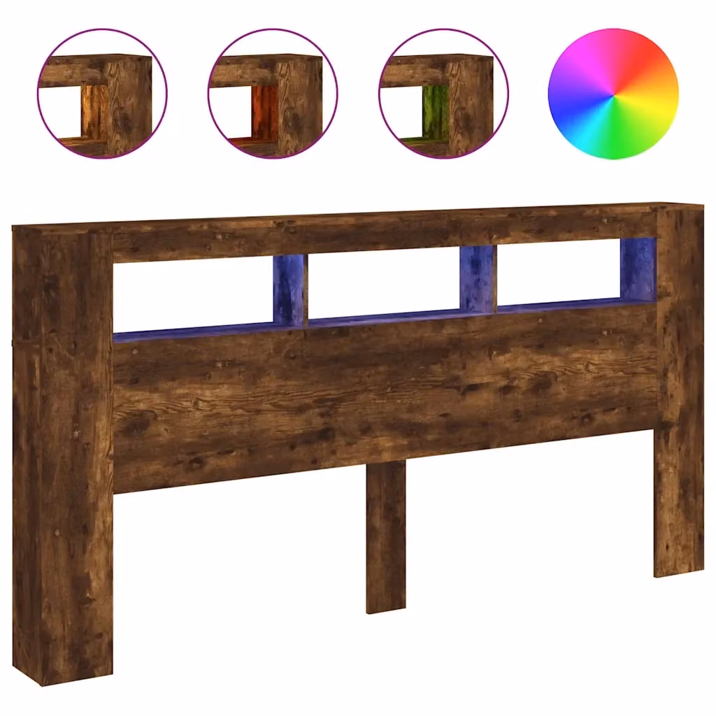 Testiera con LED e porta USB vidaXL in legno Rovere Fumo, L 200 cm x P 18,5 cm x H 103,5 cm – 2