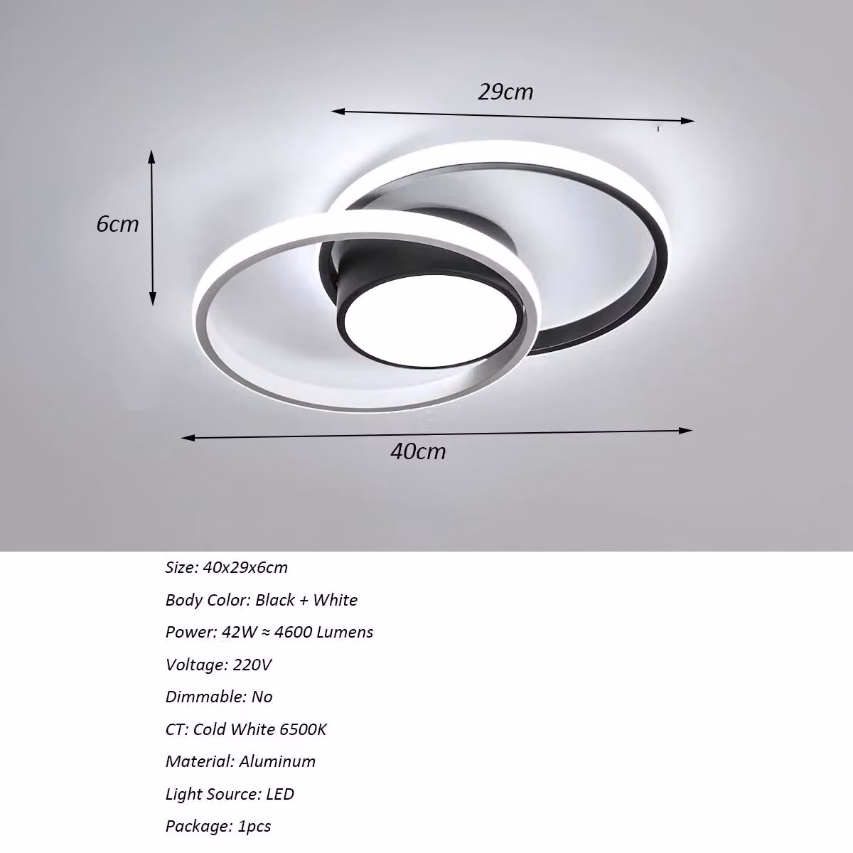 Lampada a soffitto LED moderna - Plafoniera rotonda doppia - 2 sorgenti luminose - Non dimmerabile - Montaggio a parete/soffitto - 220 V - Adatta per ambienti da 5 a 10 m² - Colore C2736