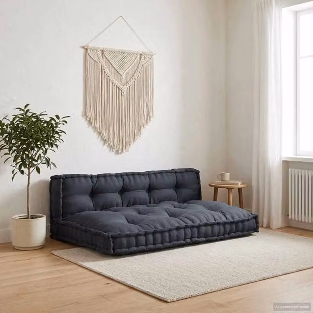 Set di 2 cuscini per divano pallet vidaXL in tessuto traspirante color antracite, forma rettangolare, L: 120 cm, P: 80 cm, H: 8 cm – 1