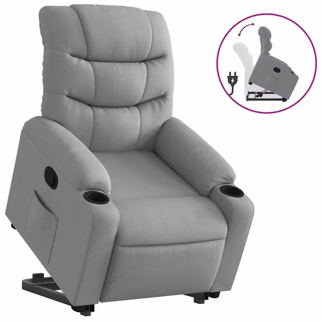 Poltrona Alzapersona Reclinabile con Assistenza Elettrica vidaXL in Tessuto Grigio per Senior – 2