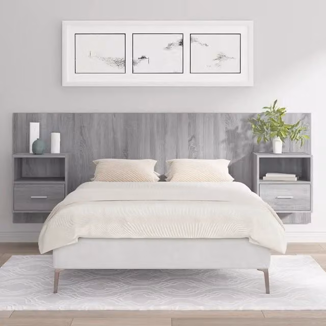 Testiera Letto con Comodini-Testiera con Contenitore in Legno Multistrato Grigio Sonoma 766389
