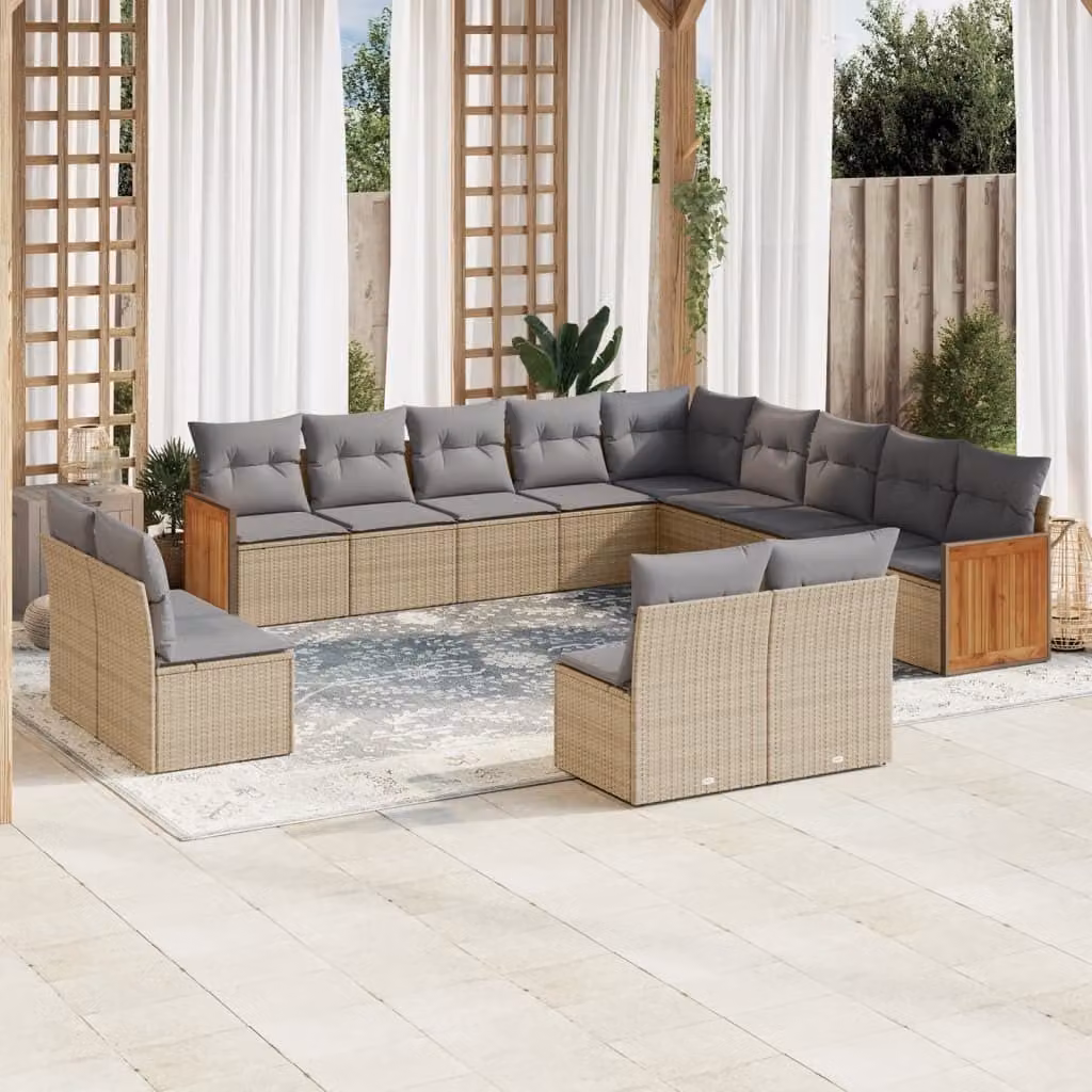 Maison Exclusive - Set Divano da Giardino 13 pz con Cuscini Beige in Polyrattan