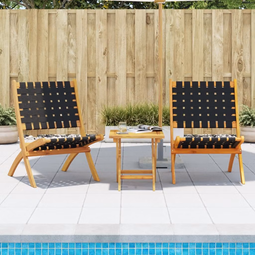 Set di 2 sedie pieghevoli con tavolino vidaXL in legno di acacia nero e marrone per giardino e terrazzo – 1