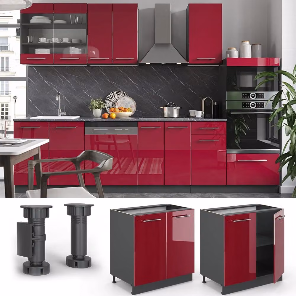 Mobiletto base cucina Vicco Fame-Line Bordeaux lucido e Antracite con ante a battente, L: 80 cm – 2