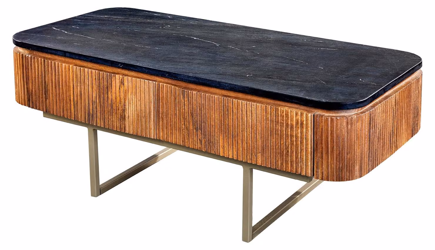 Tavolino da salotto 110 cm in marmo e legno, design dorato, moderno, per soggiorno. ACQUISTA ORA