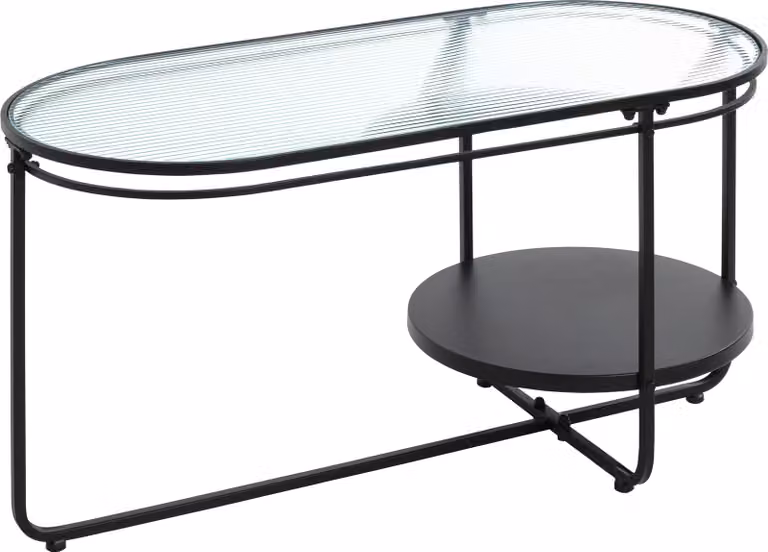 Tavolino HAKU, colore nero - metallo, vetro temperato di 5 mm, dimensioni: 90x49x42 cm