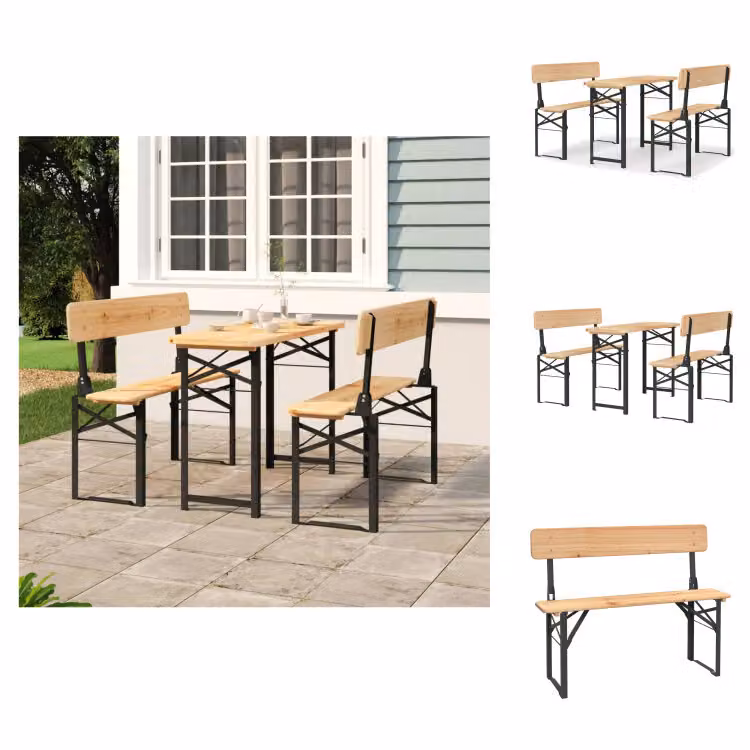vidaXL Set di 3 tavoli da birra pieghevoli in legno massiccio di abete - Set di mobili da giardino