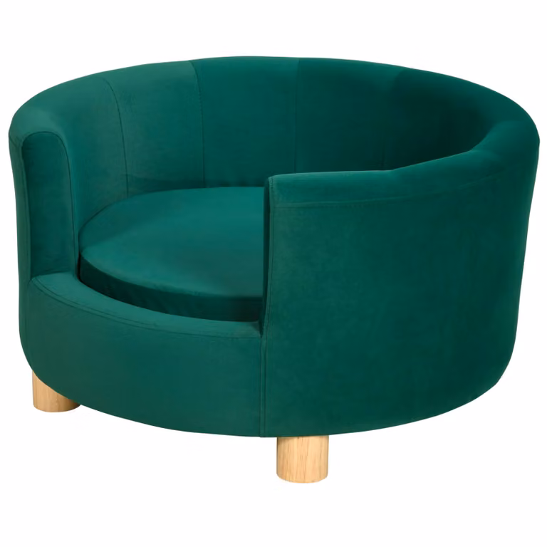 Divano per cani Moonbite in stile mini-mobili, con schienale avvolgente, imbottitura in schiuma 28D e gambe in legno di betulla, adatto a cani di piccola taglia fino a 4,5 kg, realizzato in poliestere, colore verde