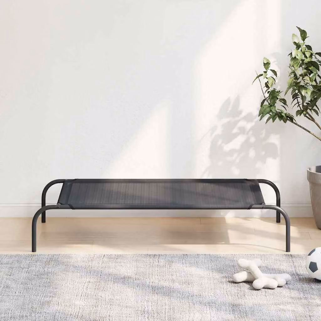Cuccia per cani rialzata vidaXL in textilene nero per giardino e terrazzo L 110 x 65 x 20 cm – 1