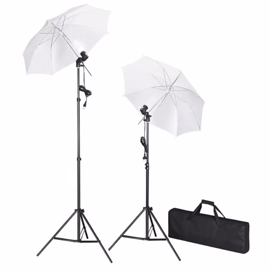 Kit Studio Fotografico vidaXL con Fondali Bianco, Verde e Nero, Luci e Ombrelli con Treppiedi Regolabile in Metallo e Alluminio – 2
