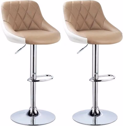 Banchi da bar con schienale - Pelle in pelle - Set da 2 - Cucina - Sedute bar ergonomiche - Beige - Regolabile in altezza - Altezza seduta 60-82cm