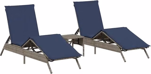 Lettini Prendisole 2 pz | Sdraio da giardino | Lettino da sole con Tavolino Grigio in Polyrattan