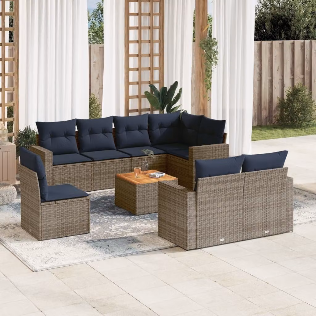 Maison Exclusive - Set Divani da Giardino 9 pz con Cuscini Grigio in Polyrattan