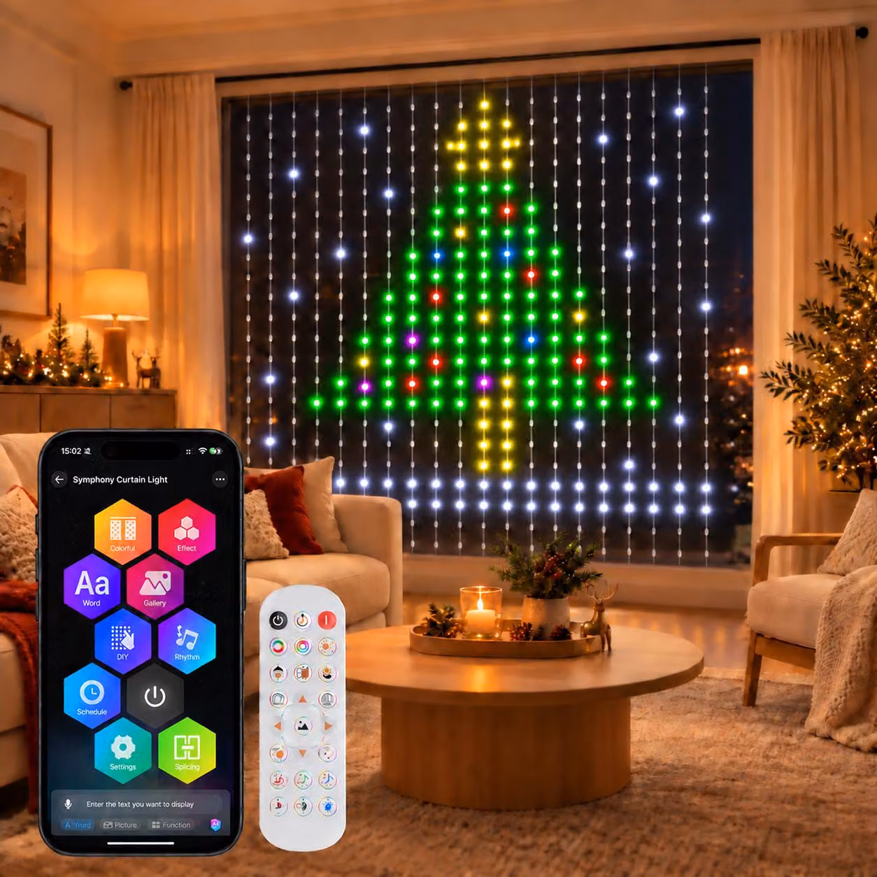Tenda luminosa a LED, 2x2 metri, 400 LED, catena luminosa a forma di tenda, controllo tramite app, telecomando, sincronizzazione con la musica, timer, RGBIC, ideale per camere da letto, finestre, Natale