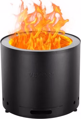 Braciere a Legna Senza Fumo VEVOR in Acciaio Inossidabile SUS430 Nero con Portacenere Rimovibile per Giardino e Campeggio L: 38 cm, P: 32 cm