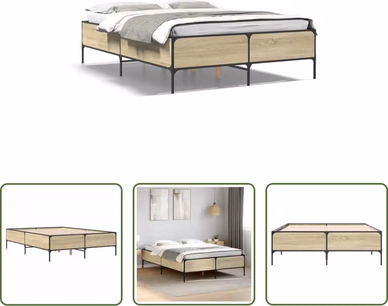 The Living Store Struttura per letto in rovere Sonoma 120x200 cm Materiale a base di legno e metallo