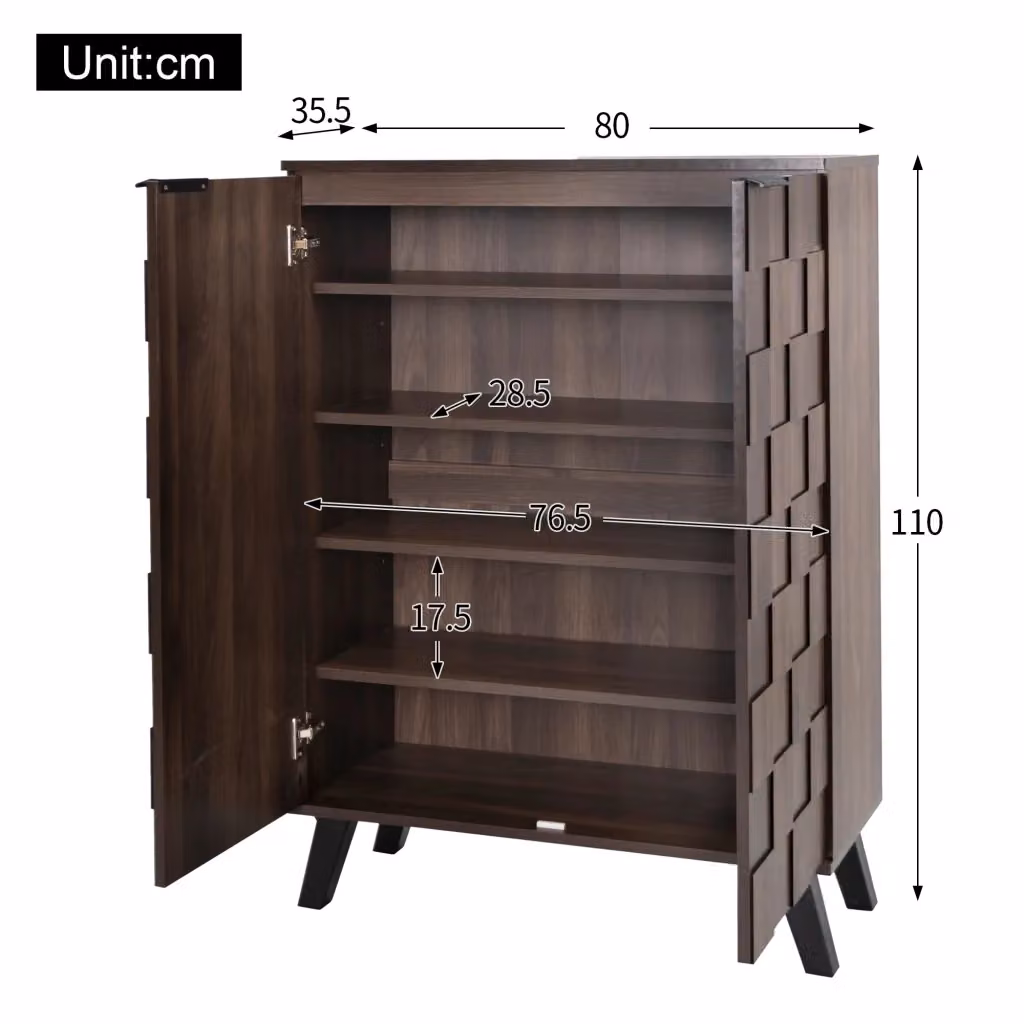 Scarpiera moderna REDOM con ante a battente e chiusura soft close, colore marrone e nero, L: 80 cm, P: 35,5 cm, H: 110 cm – 2