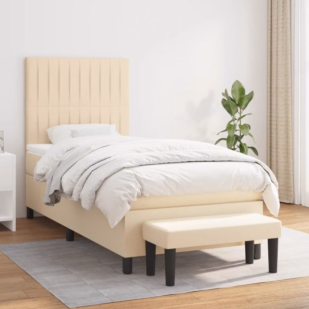 The Living Store Letto a molle con materasso crema 90x190 cm in tessuto
