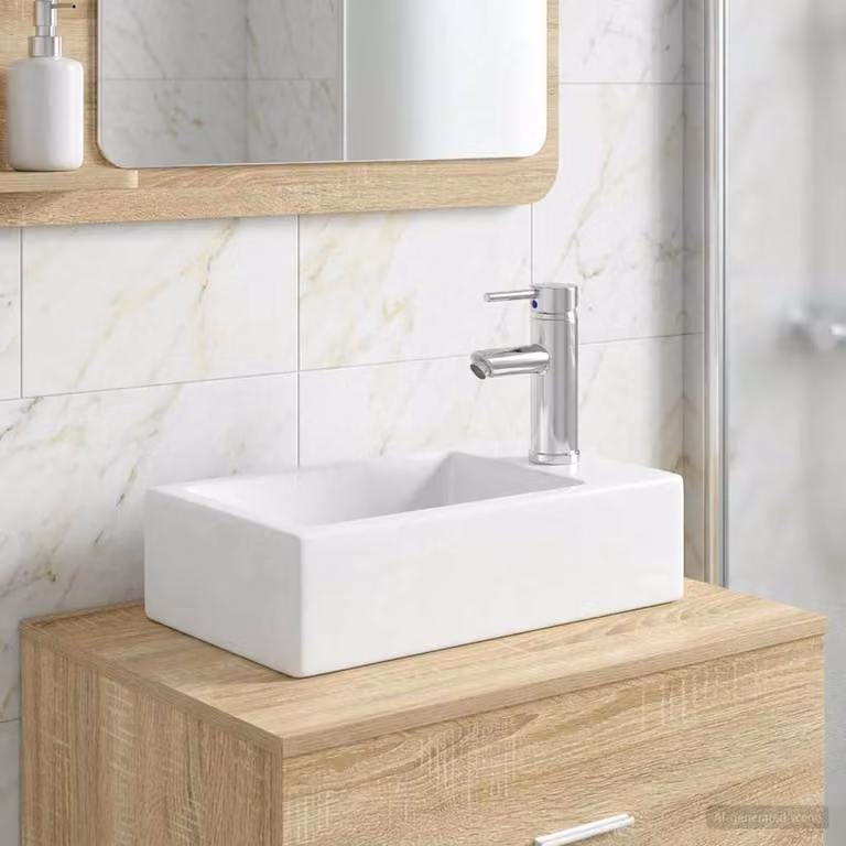 Lavabo con rubinetto e scarico vidaXL, Argento e Bianco, L: 45,5 cm, P: 25,5 cm, H: 13 cm