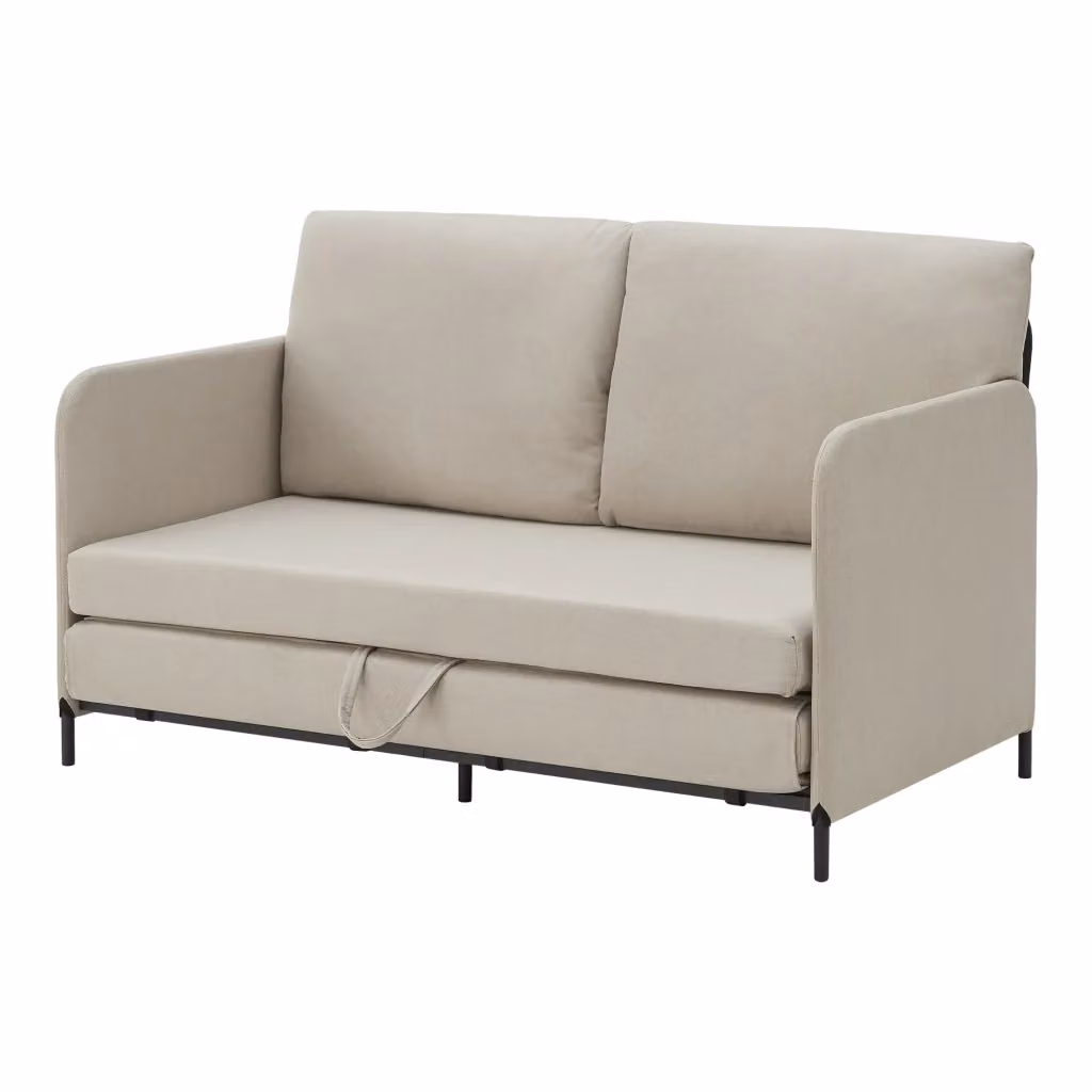 Divano Letto Estensibile Soini en.casa 1 Piazza e Mezza Beige con Struttura in Metallo e Rivestimento in Tessuto – 2