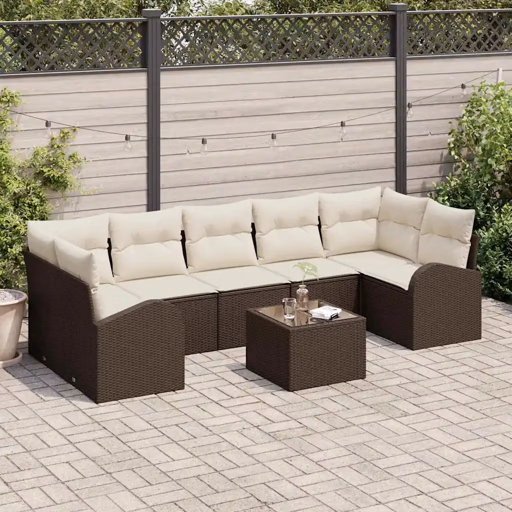 Set Divano da Giardino 8 pz vidaXL in Polyrattan Marrone con Tavolino e Cuscini – 1