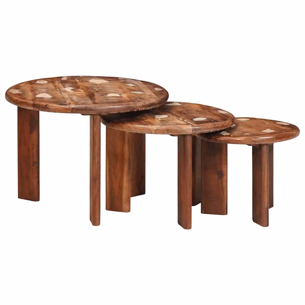 Set di 3 tavolini da caffè nido vidaXL in legno, design moderno e rotondo, multicolore marrone, Ø 54 cm x H 40 cm