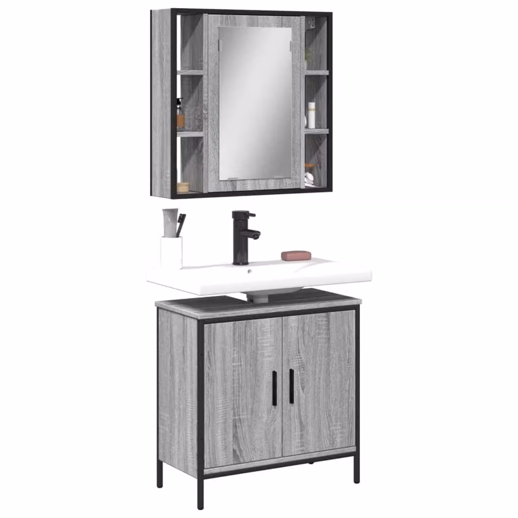 Set Mobili da Bagno Moderno vidaXL in Grigio composto da Mobile Lavabo e Armadietto con Specchio