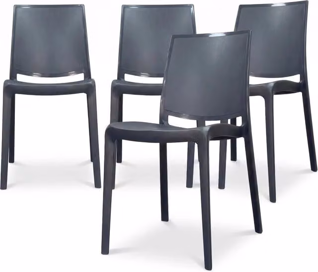 Set di 4 sedie da esterno Marvin in polipropilene impilabile design moderno colore nero e antracite opaco – 1