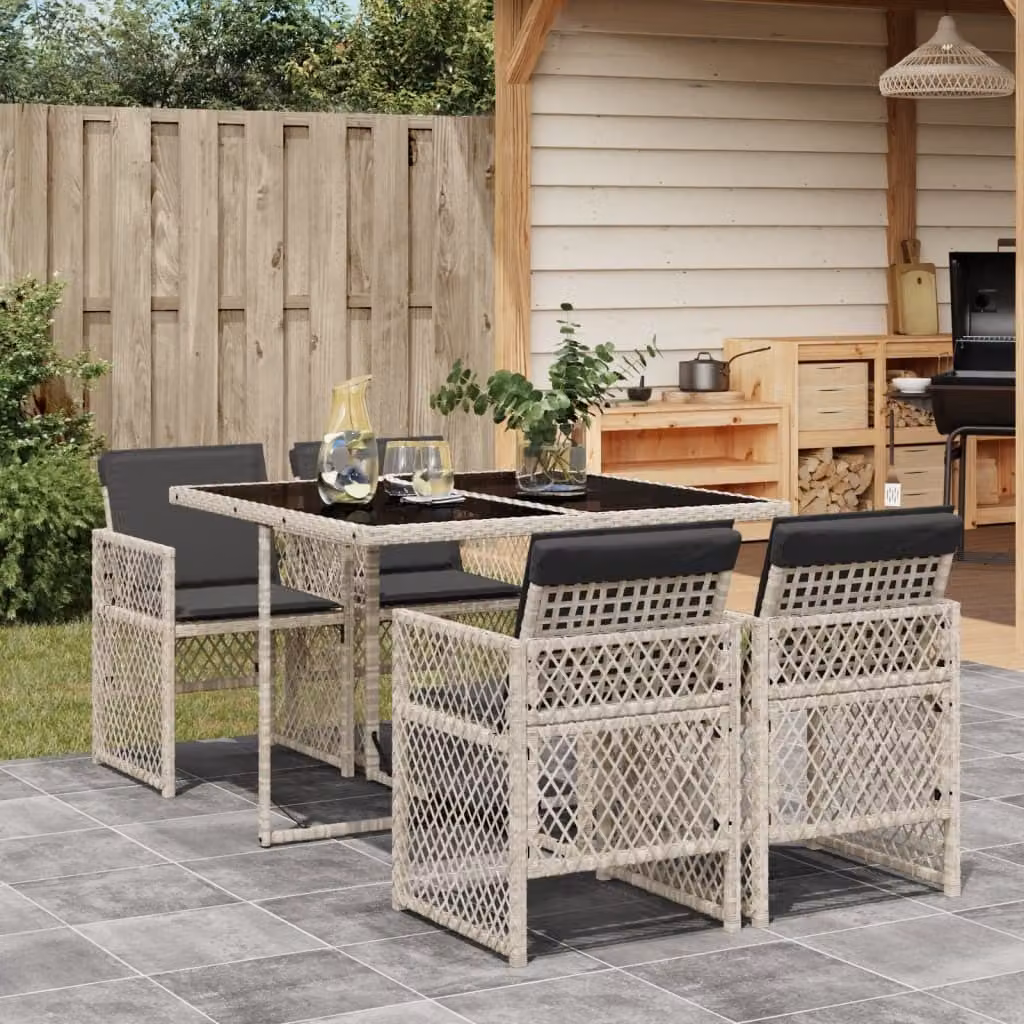 Maison Exclusive - Set Pranzo da Giardino 5pz con Cuscini Grigio Chiaro Polyrattan