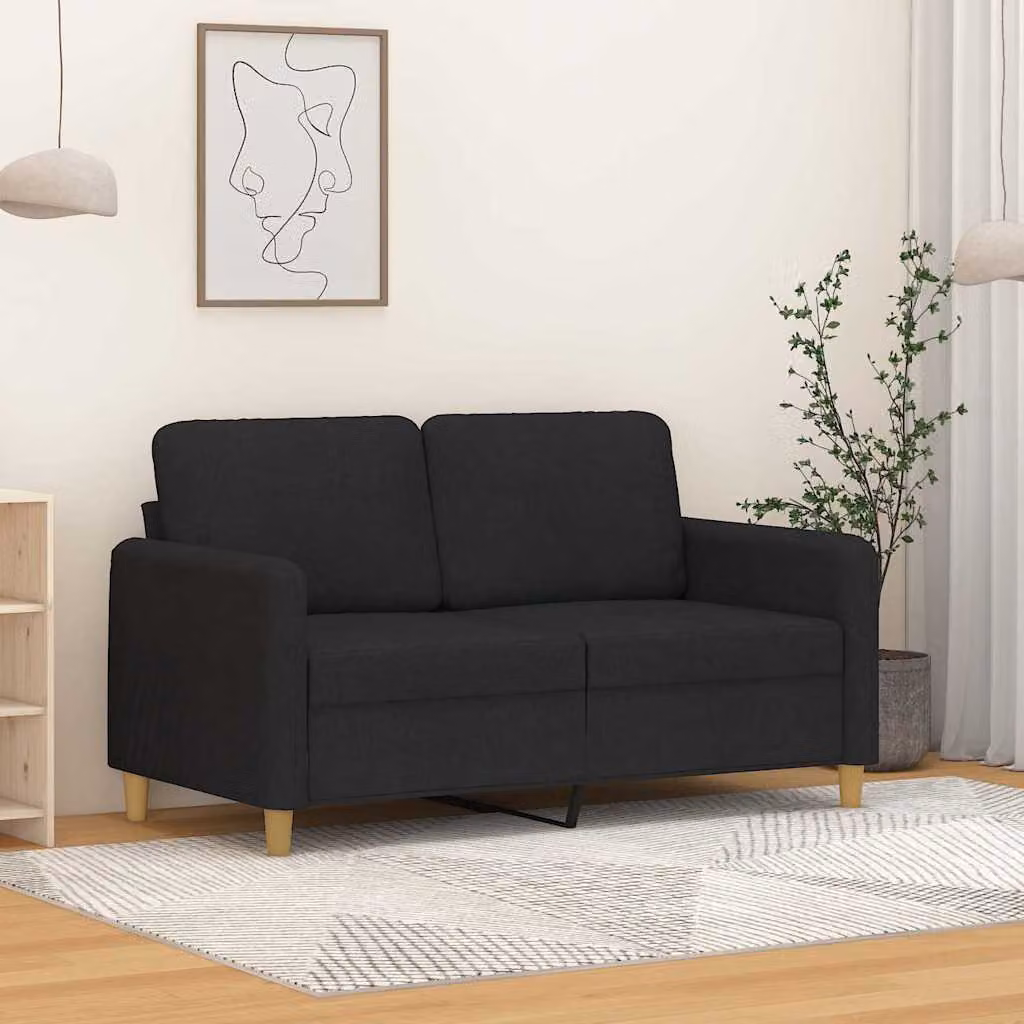 Divano a 2 posti moderno vidaXL in tessuto nero con struttura in metallo per il tuo soggiorno L: 138 cm, P: 80 cm, H: 77 cm