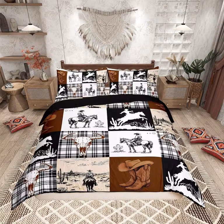 Set di lenzuola per piumino matrimoniale – Stile rodeo, con 2 federe