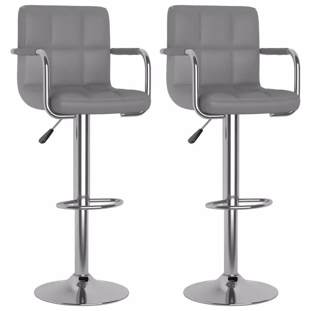 Set di 2 sgabelli da bar vidaXL in similpelle grigia con struttura in metallo e seduta girevole a 360 gradi H: 111 cm, L: 48 cm, P: 47 cm – 2