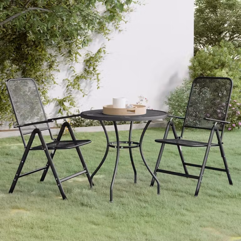 The Living Store Set da pranzo da giardino 3 pezzi in metallo espanso antracite