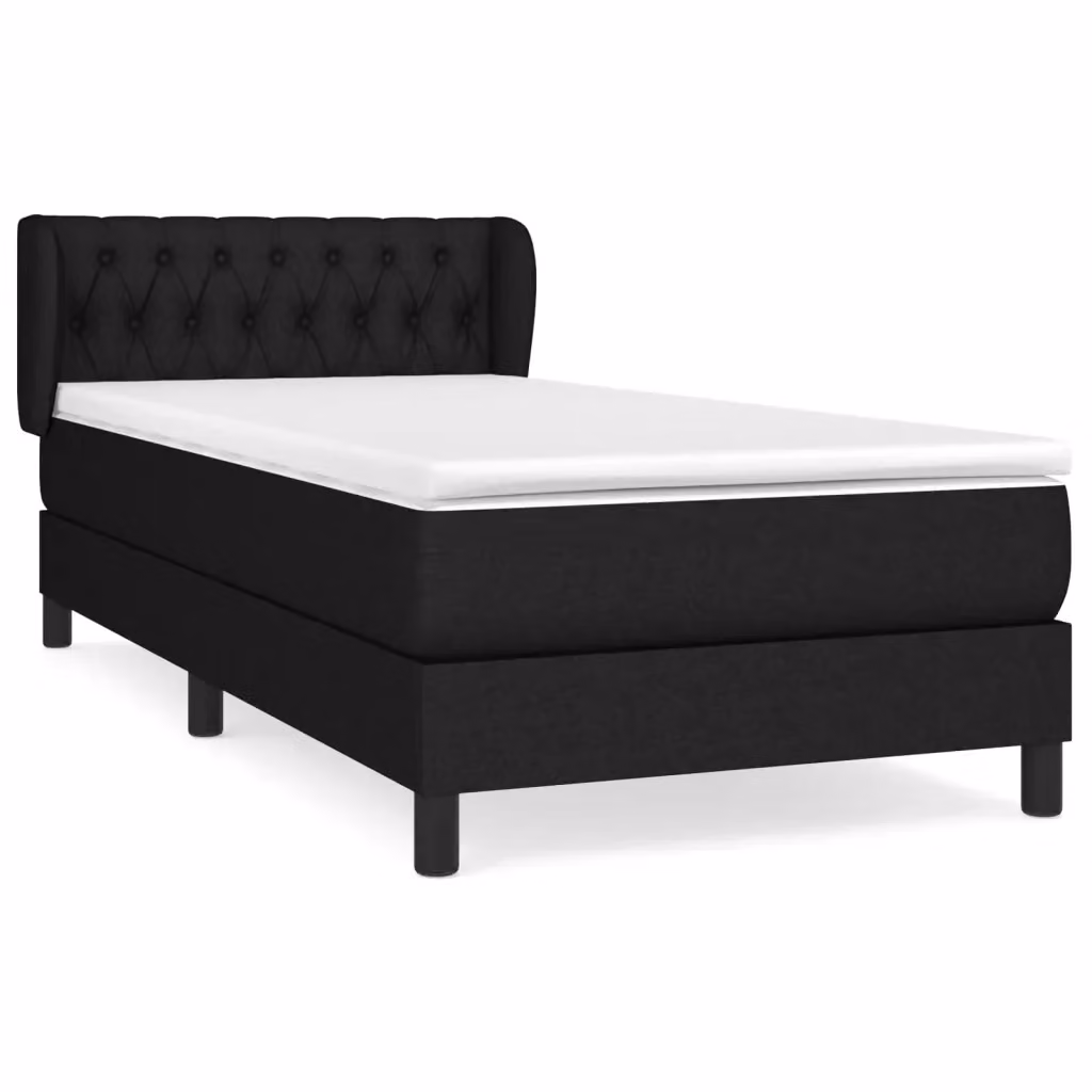 vidaXL Giroletto a Molle con Materasso Nero in Tessuto L: 90 cm, P: 190 cm – 2