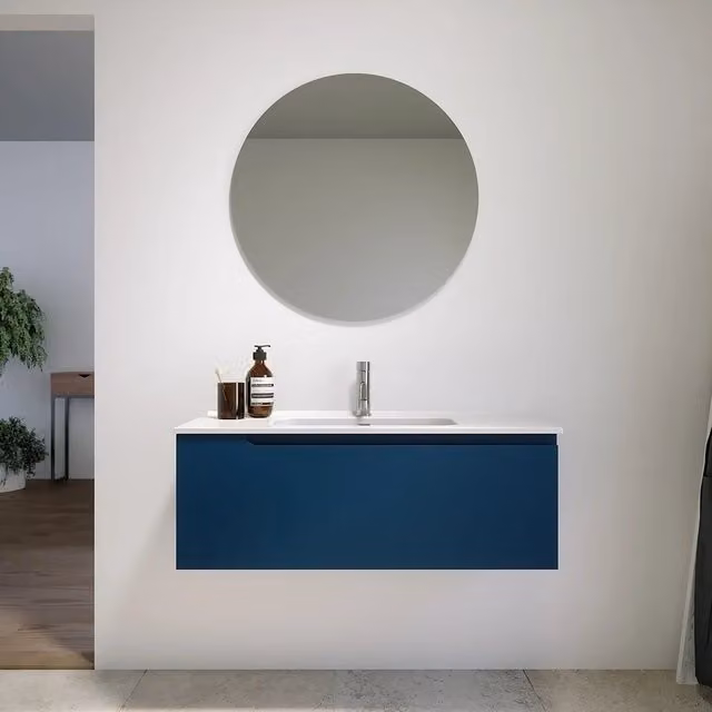 Mobile bagno sospeso 60 cm un cassetto blu zaffiro opaco con lavabo | Ardenne