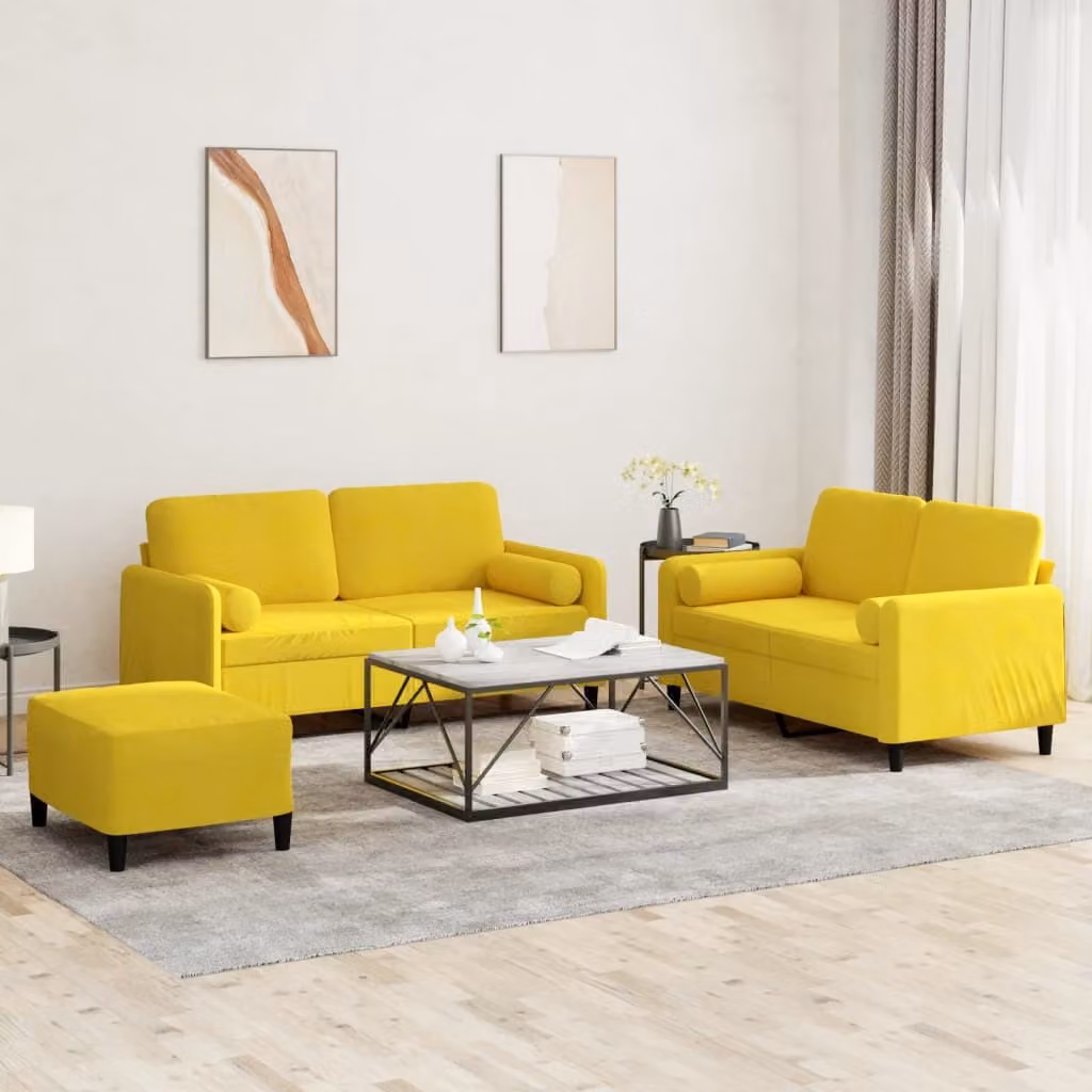 Maison Exclusive - Set divano 3 pezzi con cuscini in velluto giallo