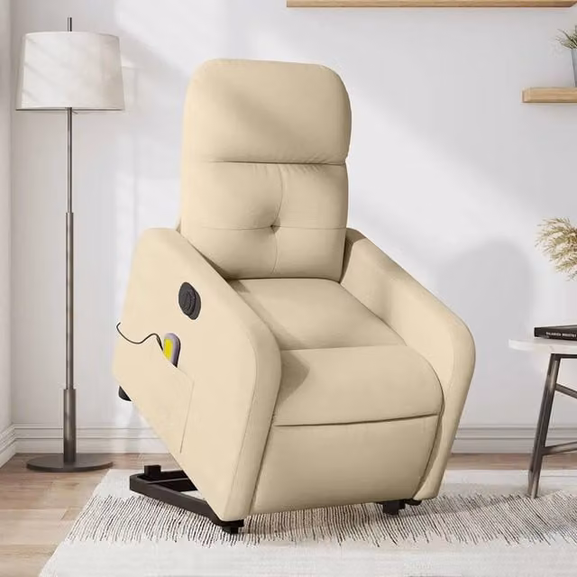 Poltrona Alzapersona Elettrica con Massaggio vidaXL, Colore Beige, in Tessuto con Braccioli