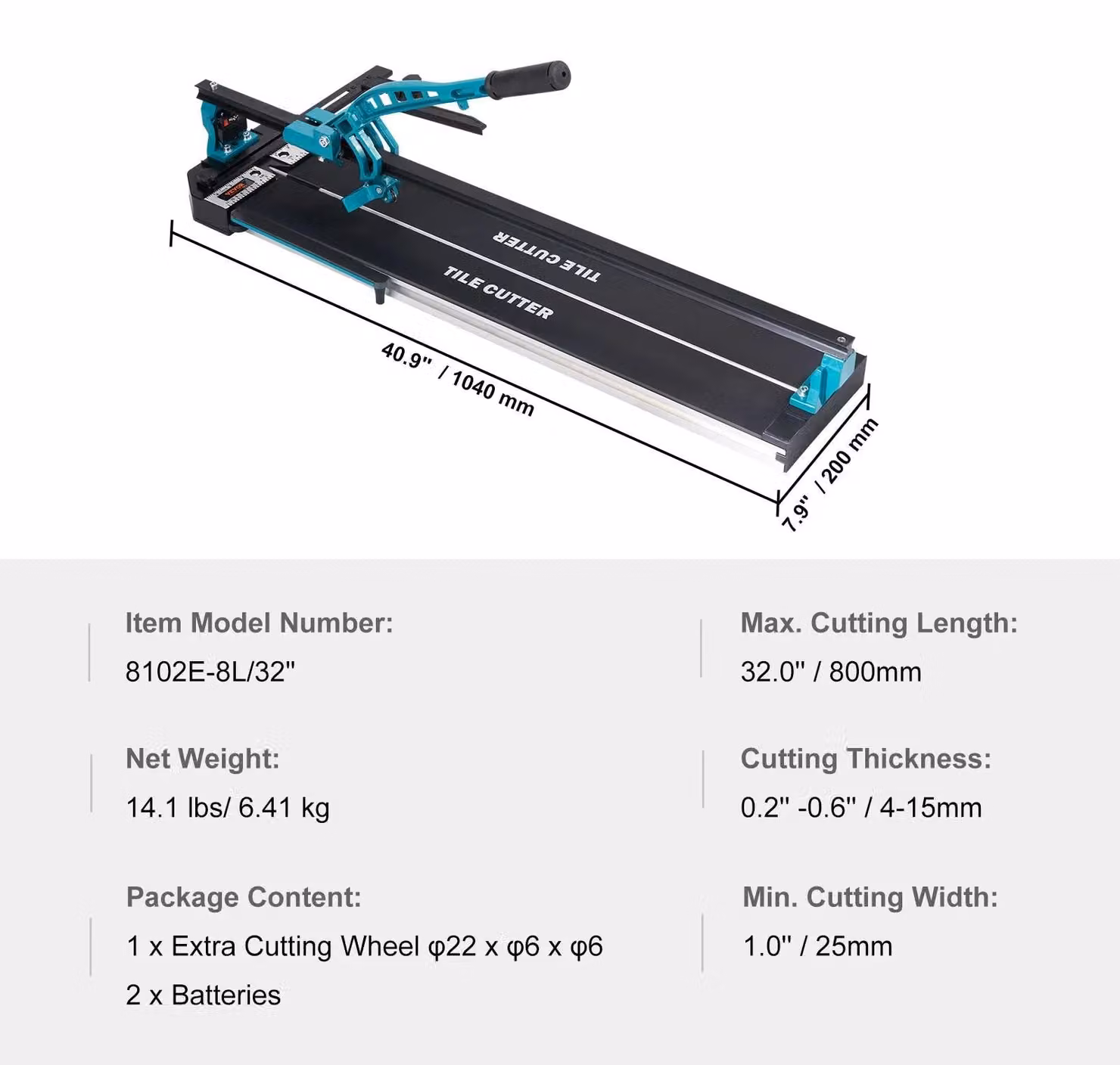 Tagliapiastrelle manuale - Tagliapiastrelle - Macchine per tagliare piastrelle - Piastrelle - 800 mm - Adatto per piastrelle in Vetroceramica e porcellana