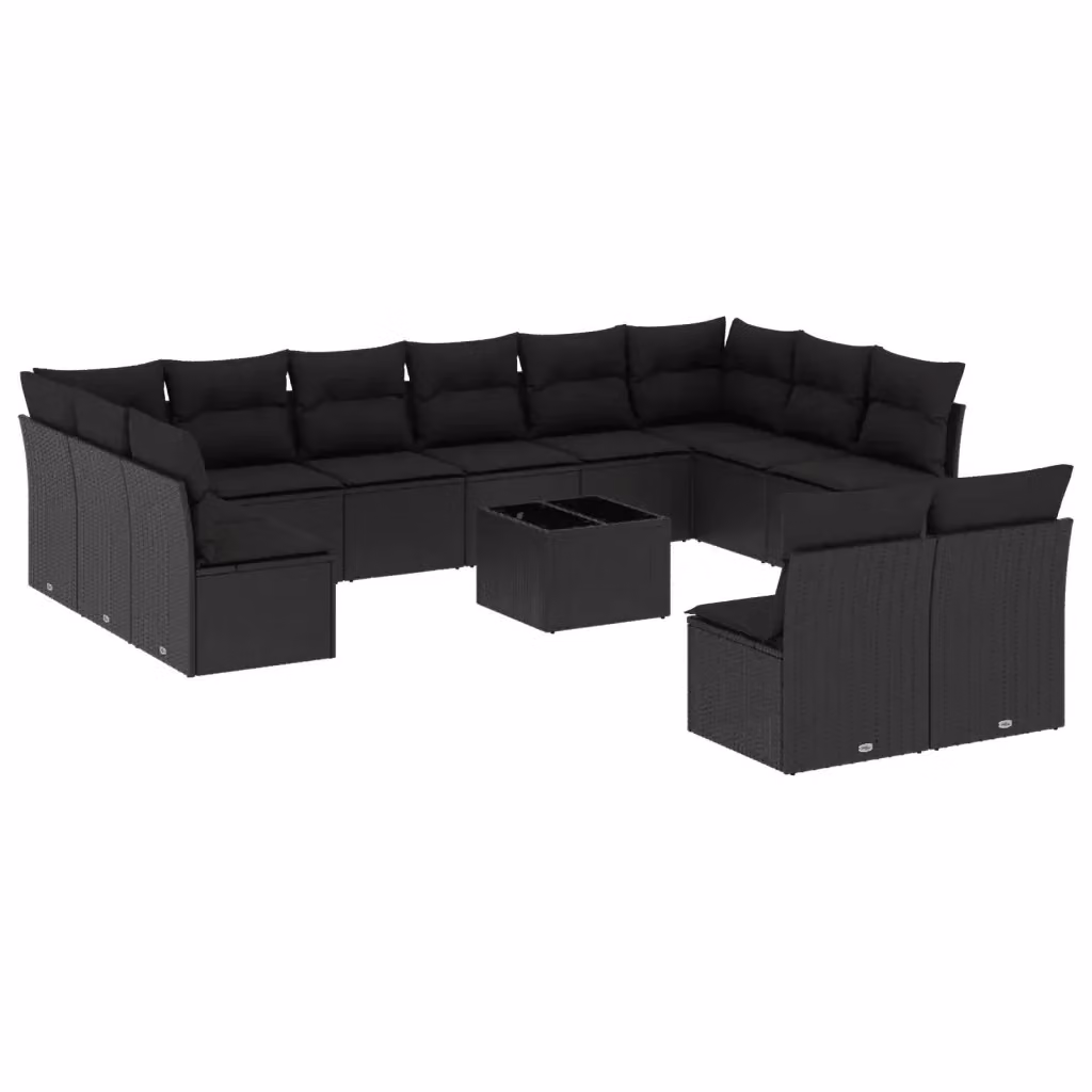 Set di divani da giardino VIDAXL in polyrattan nero con 13 pezzi e cuscini inclusi – 2