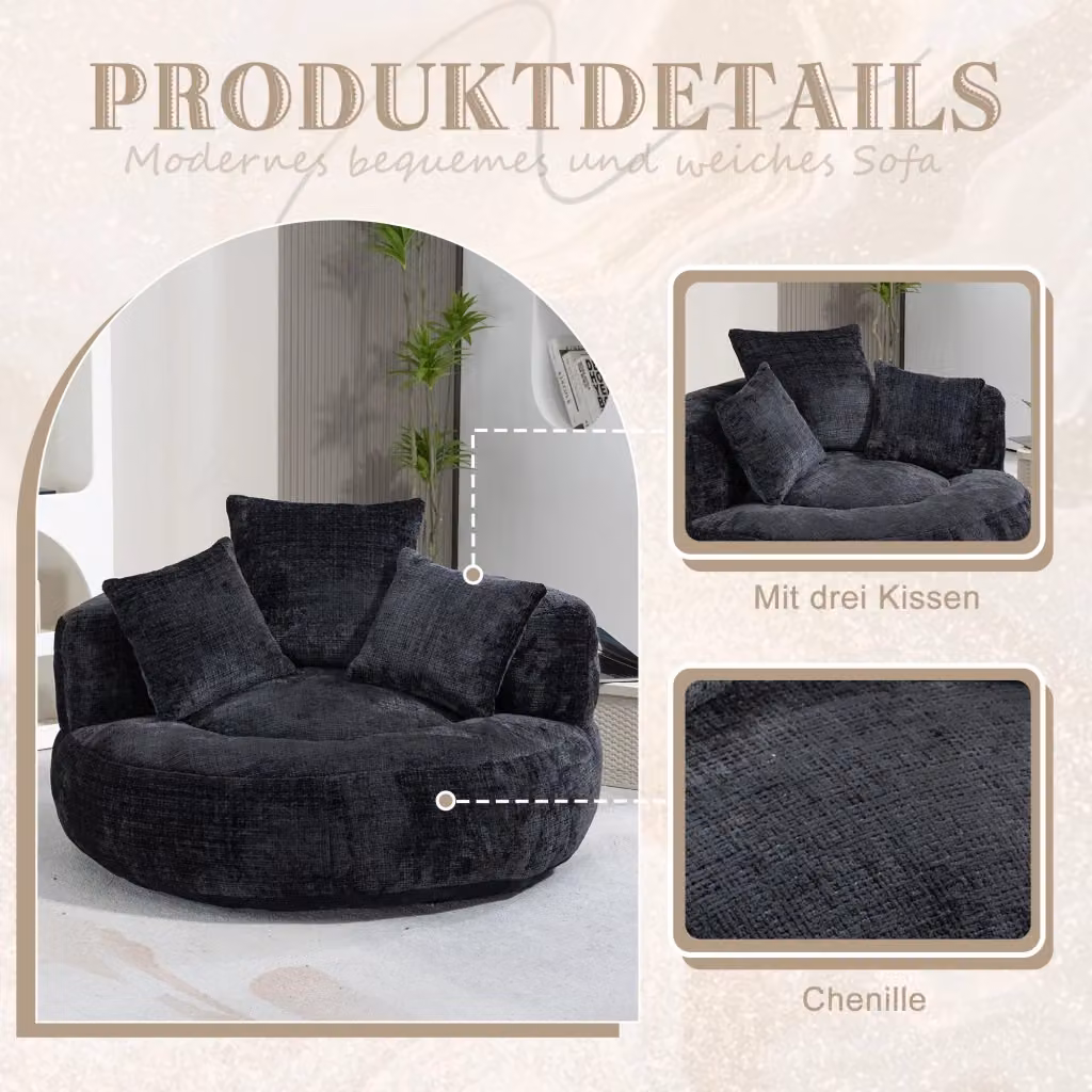Poltrona Relax REDOM Nera con Braccioli L: 108 cm, P: 108 cm, H: 52 cm – 2