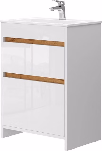 Set di mobili da bagno Detmold Bianco lucido/Rovere dorato 2 pezzi Vicco