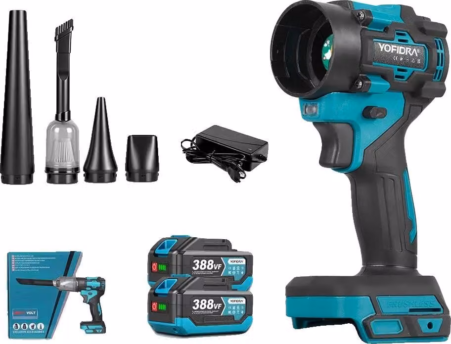 Soffiatore d'aria elettrico, design a batteria, strumento multifunzionale, set di 2 batterie