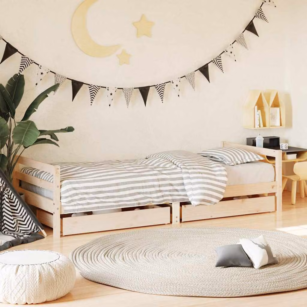 vidaXL Giroletto per Bambini in Legno Massello di Pino con Cassetti, L/P: 90 x 190 cm