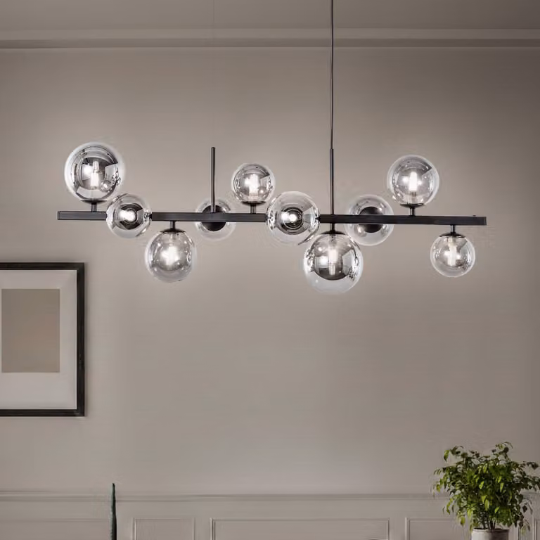 Lampada a sospensione in vetro Rumba Domiluce, dimmerabile, Nero, Soggiorno / Sala da pranzo, Metallo, Moderno, Lampada a sospensione