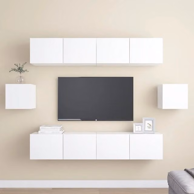Set di mobili porta TV da 6 pezzi vidaXL in legno bianco per soggiorno