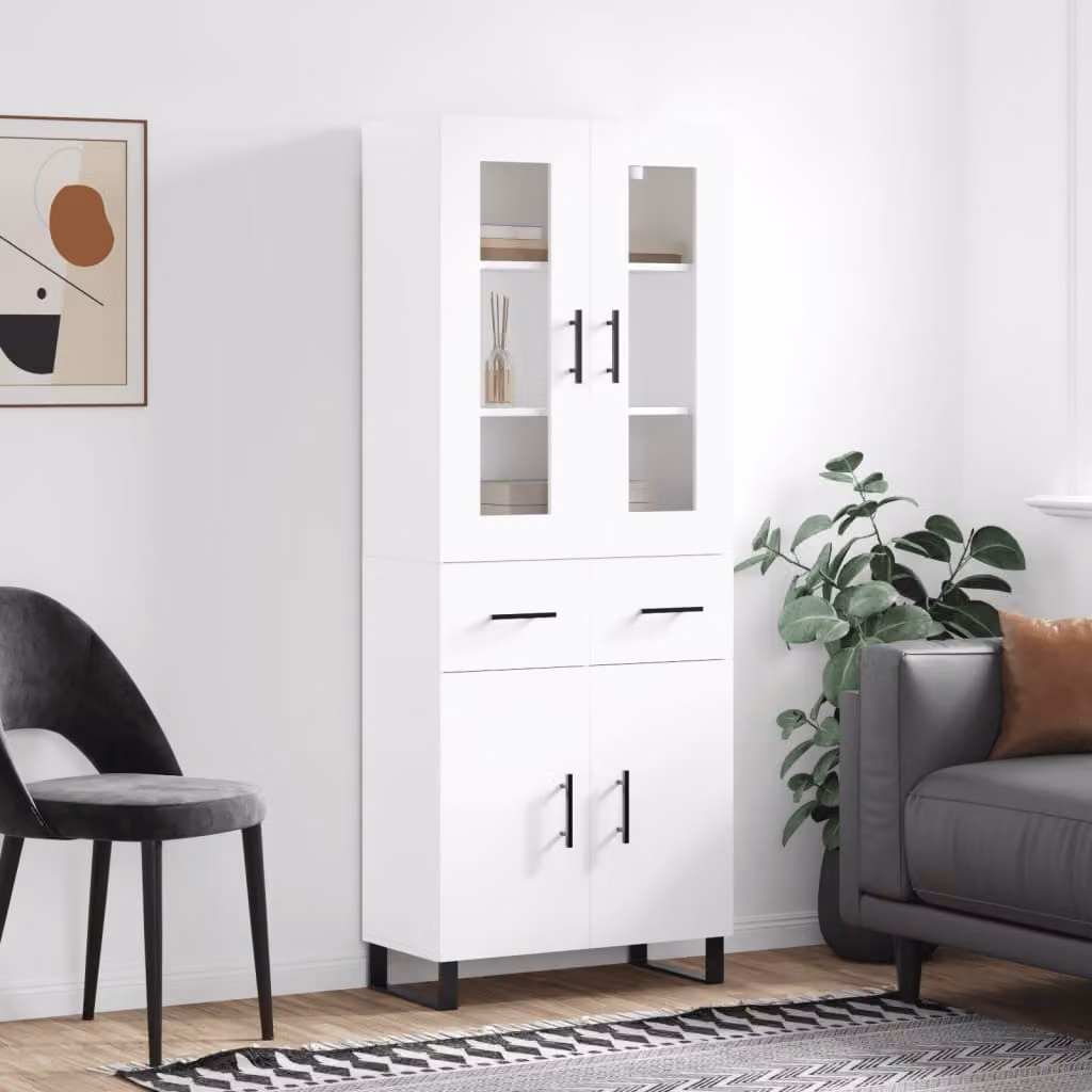 Credenza moderna vidaXL bianca con ante in vetro e ripiani interni L/P/H: 69,5 x 34,0 x 180,0 cm