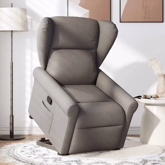 Poltrona Alzapersona Reclinabile vidaXL in Tessuto Beige e Grigio con Assistenza Elettrica per Senior – 1