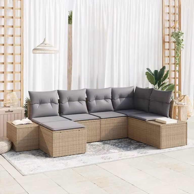 Set Divano da Giardino L-Shape vidaXL in Polyrattan con Cuscini Beige e Grigio